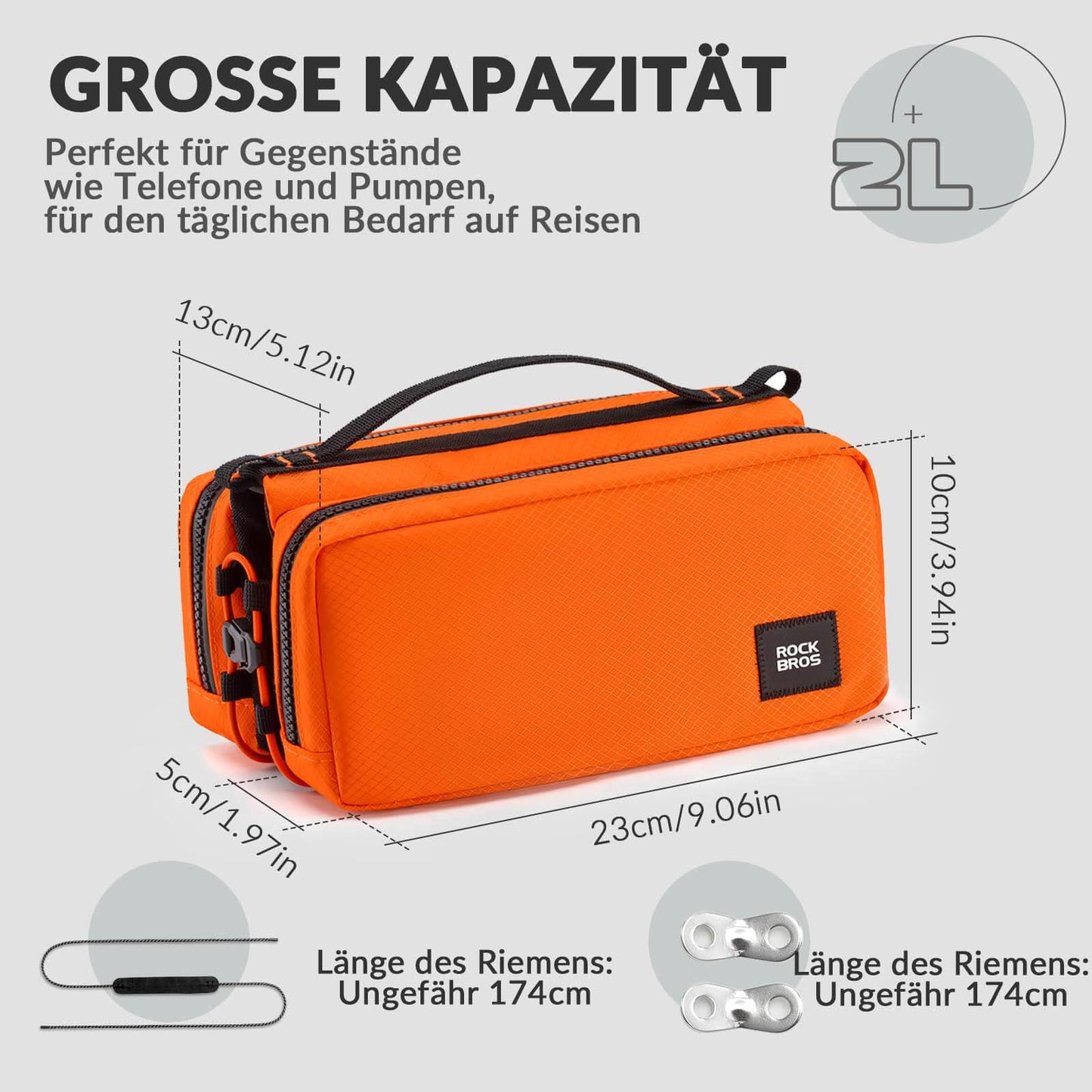 ROCKBROS Fahrradtasche Rahmentasche mit Schultergurt Oberrohrtasche