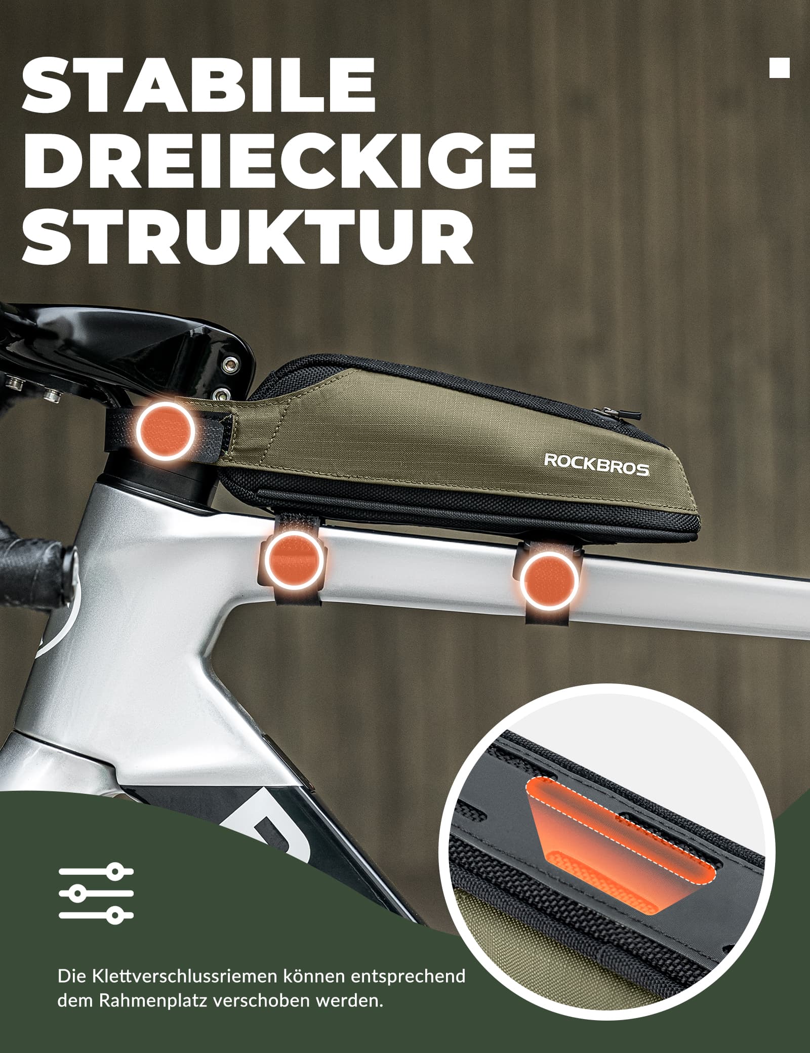 ROCKBROS Fahrradtasche Reflektierende Oberrohrtasche Dunkelgrün 0.65L –  Unimother