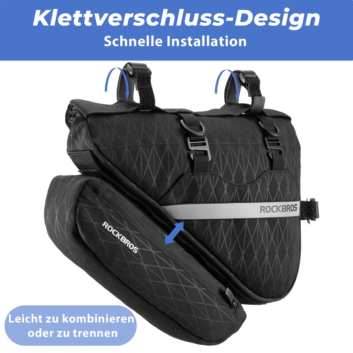 ROCKBROS Fahrradtasche Set 2-in-1 Abnehmbare Rahmentasche 1,3 L+0,7 L Schwarz