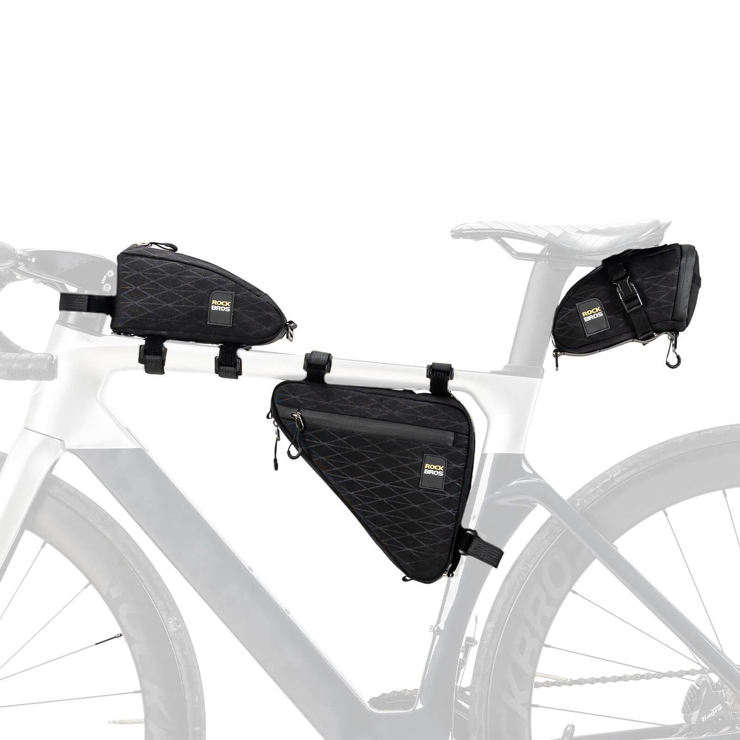 ROCKBROS Fahrradtasche Set Rahmentasche*2+Satteltasche*1 mit Verstellbarer Schultergurt 1,2L