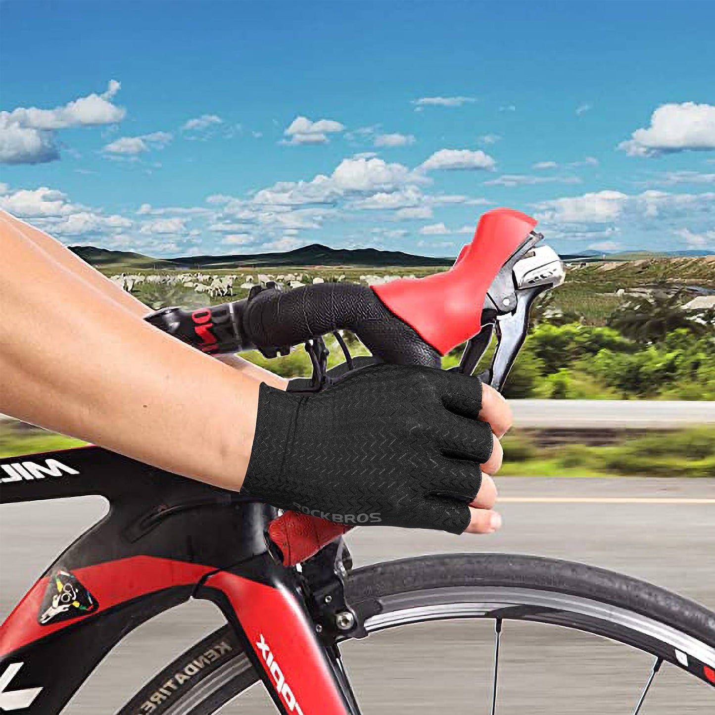 ROCKBROS Gel gemusterte Rutschfeste Halbfinger-Reithandschuhe