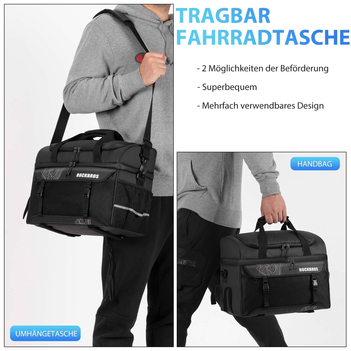 ROCKBROS Gepäckträgertasche mit Schultergurt Kühltasche isolierte Lunch Tasche Schwarz