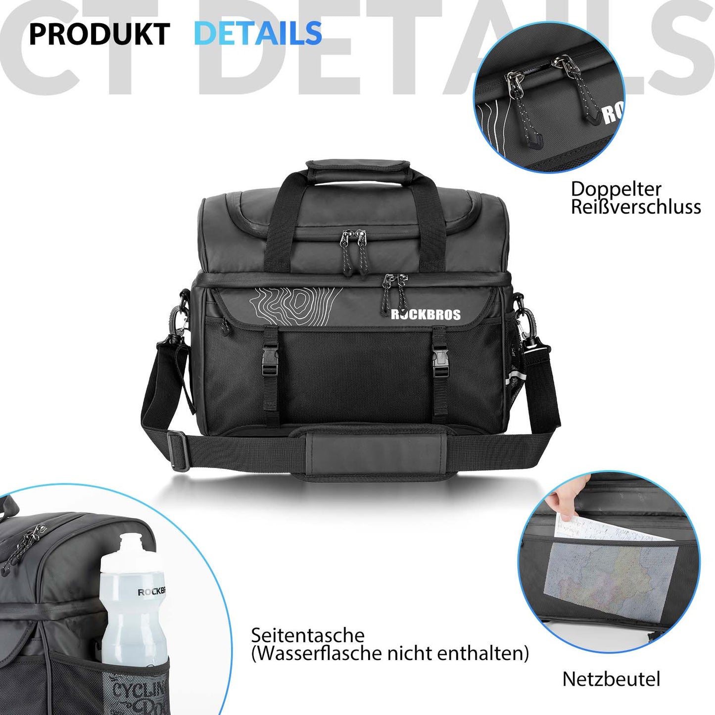 ROCKBROS Gepäckträgertasche mit Schultergurt Kühltasche isolierte Lunch Tasche Schwarz