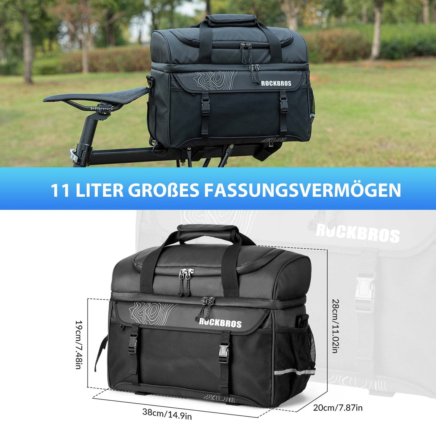 ROCKBROS Gepäckträgertasche mit Schultergurt Kühltasche isolierte Lunch Tasche Schwarz