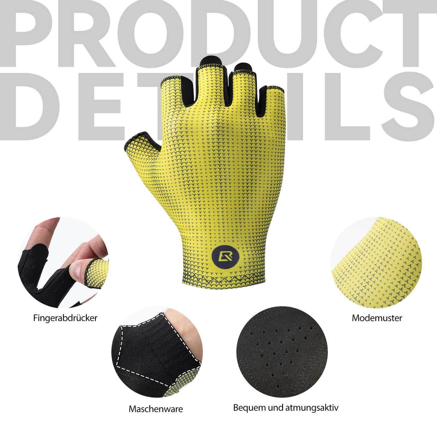 ROCKBROS Halbfinger-Radhandschuhe Rutschfest Elastisch Unisex Gelb M-XXL