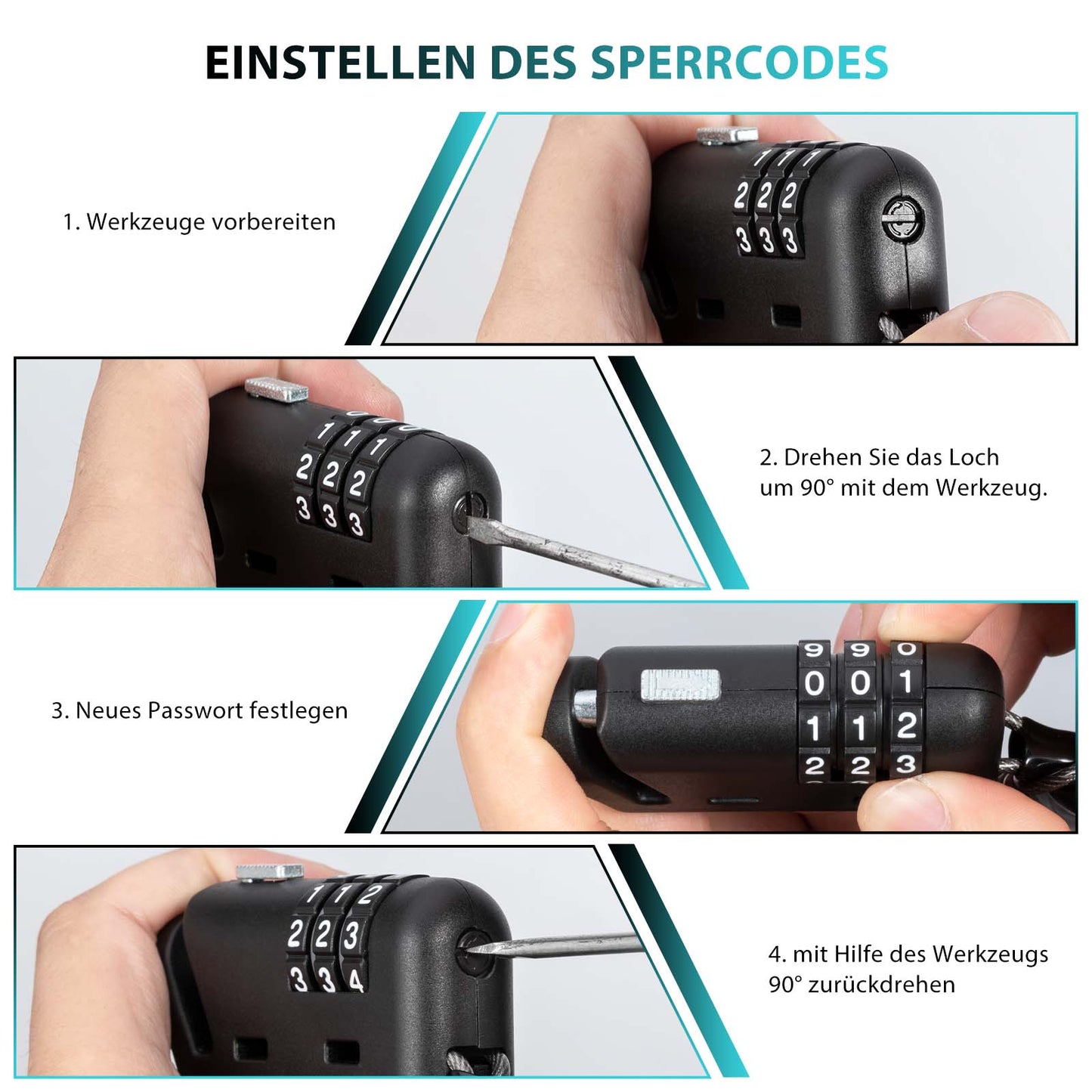 ROCKBROS Helm schloss 150 cm Zahlenschloss 3-stellig Zahlencode