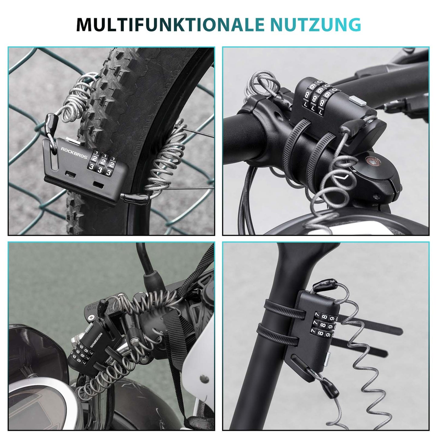 ROCKBROS Helm schloss 150 cm Zahlenschloss 3-stellig Zahlencode