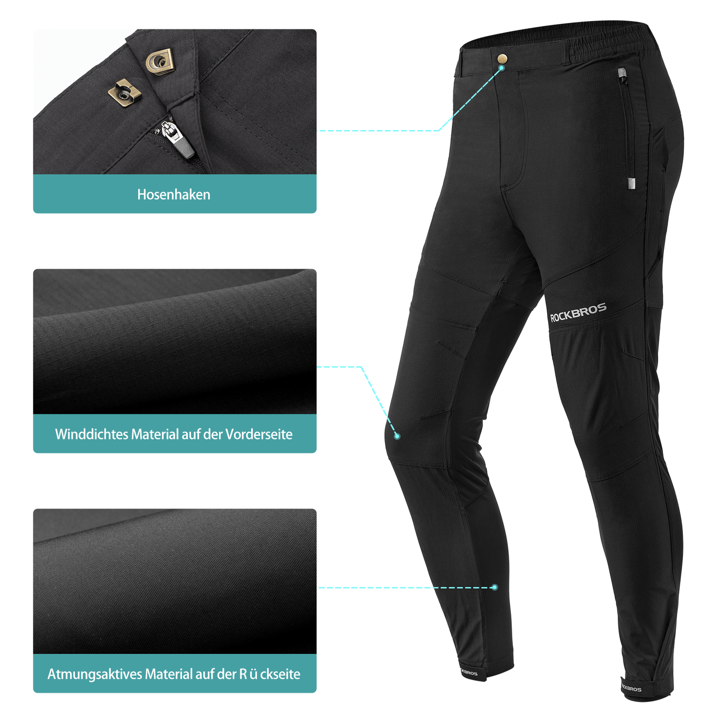 ROCKBROS Herren Radhose mit abnehmbarer gepolsterter