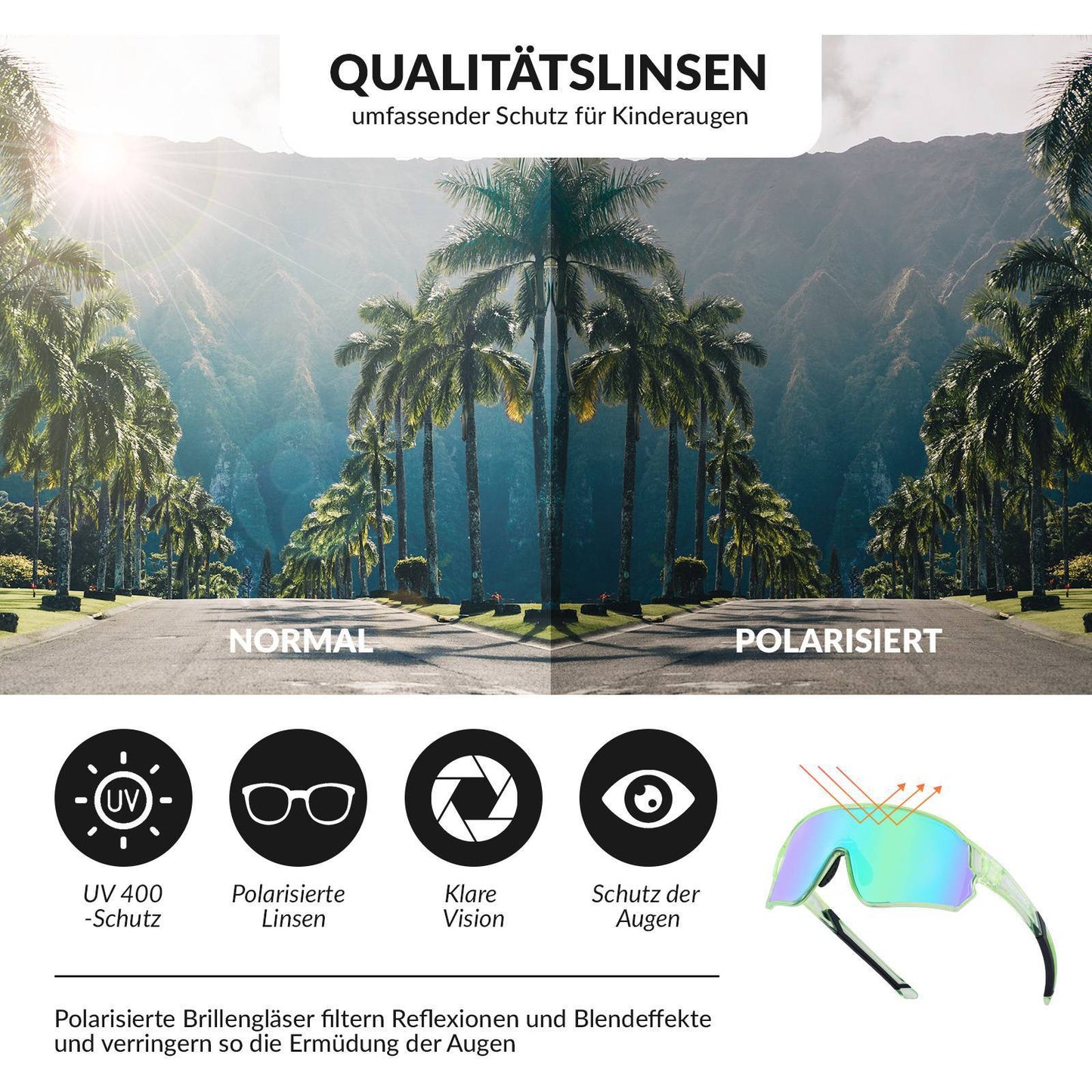 ROCKBROS Kinder Fahrradbrille UV400-Schutz Polarisierte Sonnenbrille