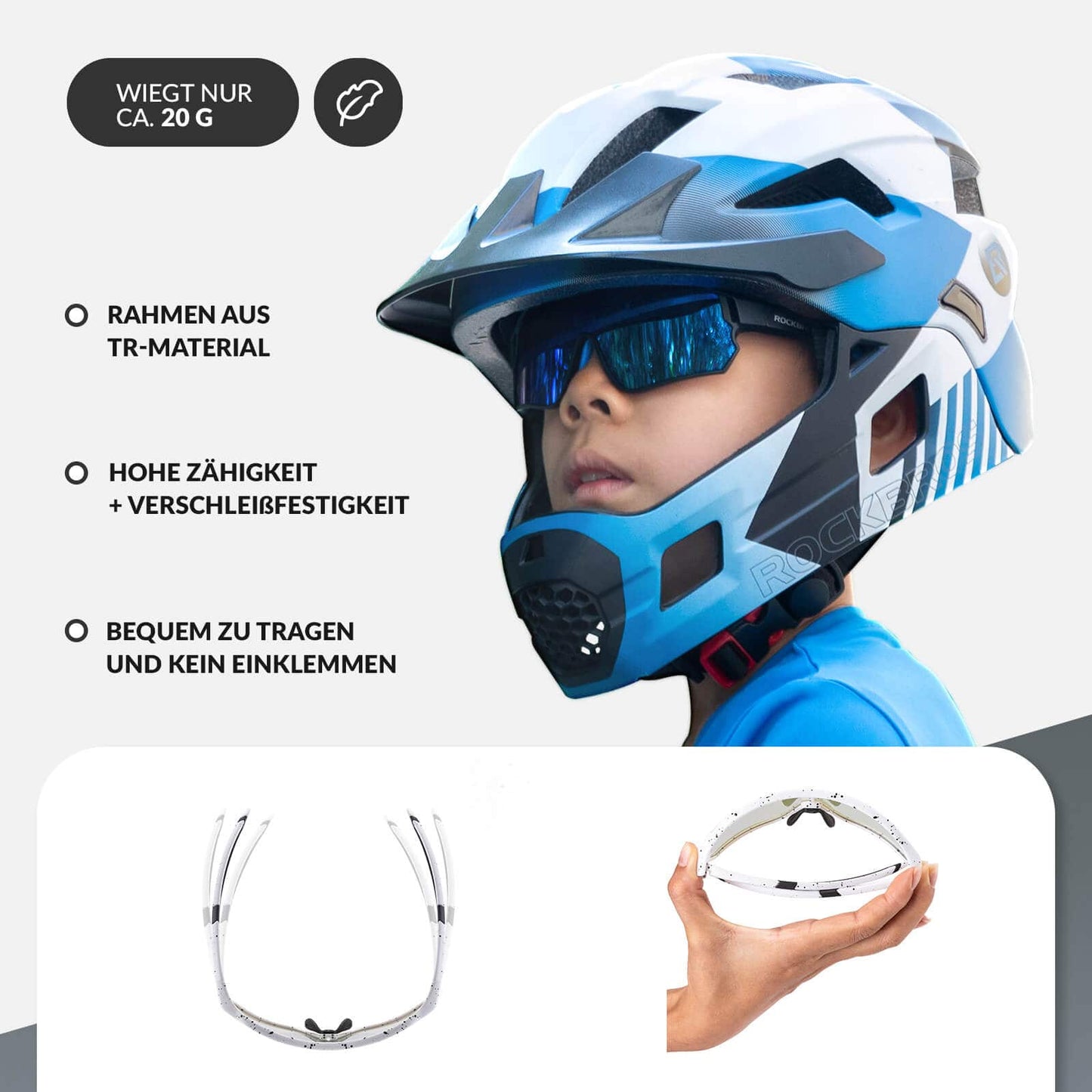 ROCKBROS Kinder Fahrradbrille UV400-Schutz Selbsttönend Sonnenbrille