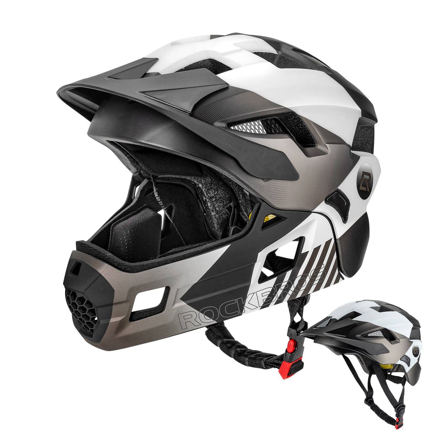 ROCKBROS Kinderhelm BMX MTB Downhill Helm mit Abnehmbarem Kinnschutz und Krempe