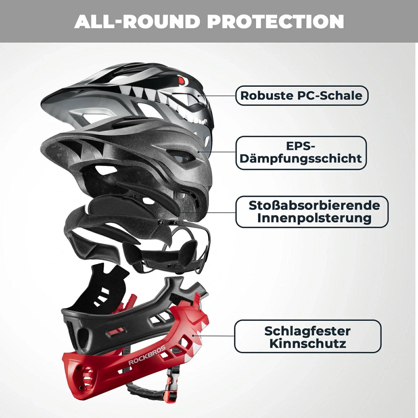 ROCKBROS Kinderhelm Cartoon Integralhelm mit abnehmbarem Kinnschutz