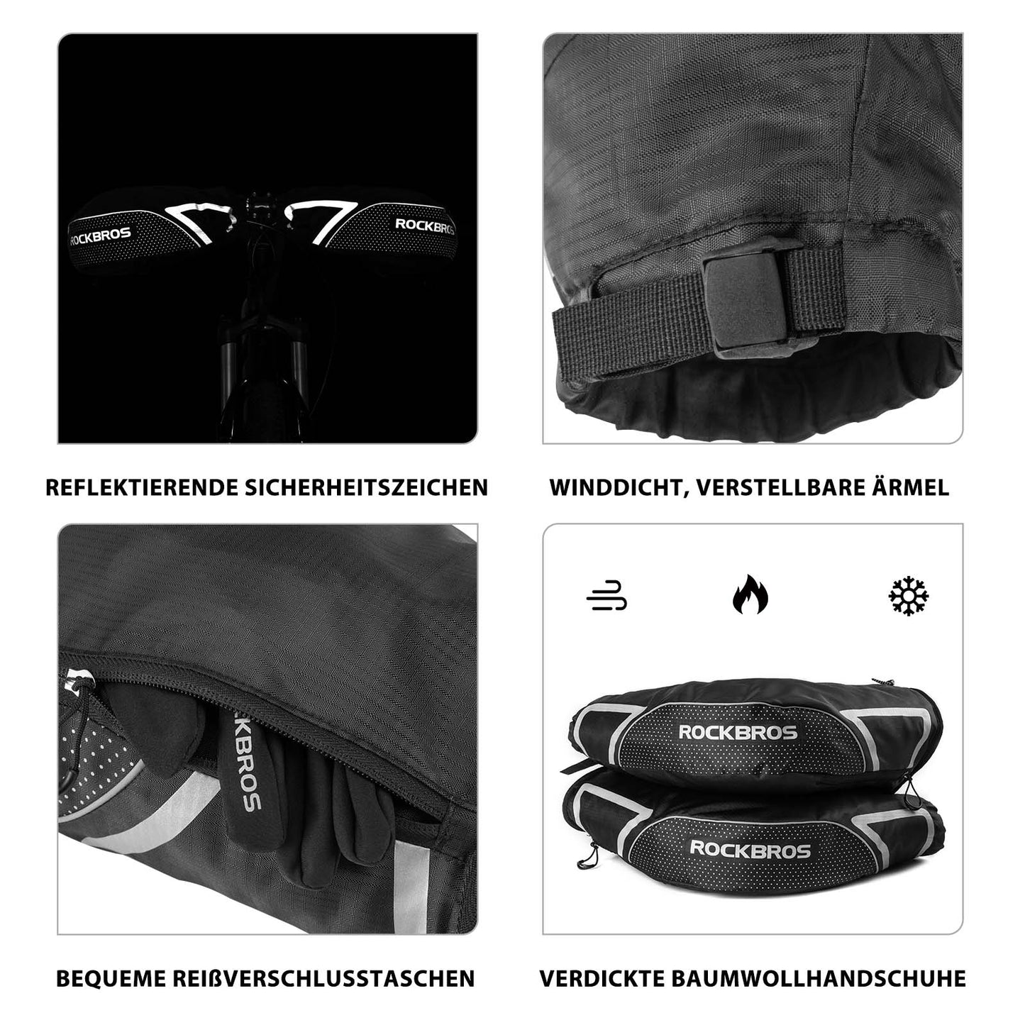 ROCKBROS Lenkerstulpen Lenker Gefüttert Abdichtung Handschuhe Schwarz