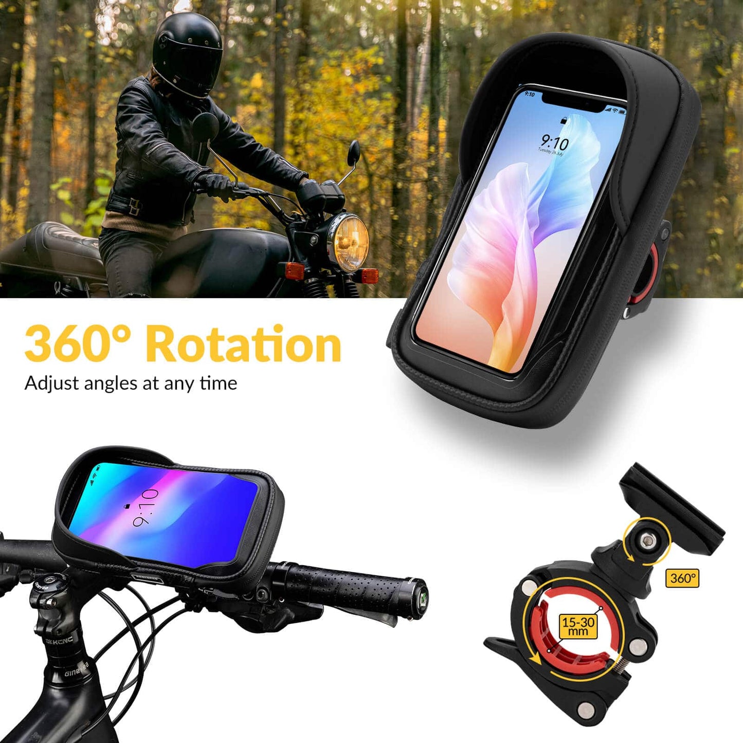 ROCKBROS Lenkertasche 360° Drehung Handyhalterung für Motorrad & Fahrrad
