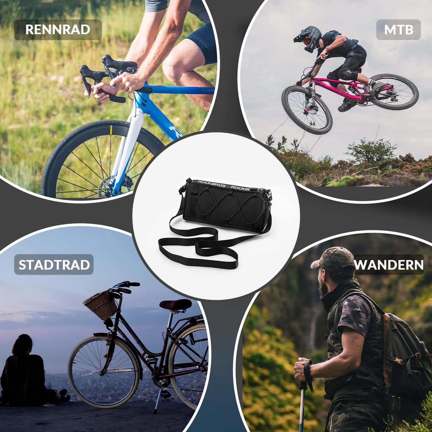 ROCKBROS Lenkertasche Multifunktionale Fahrradlenkertasche mit Schultergurt 1,5L