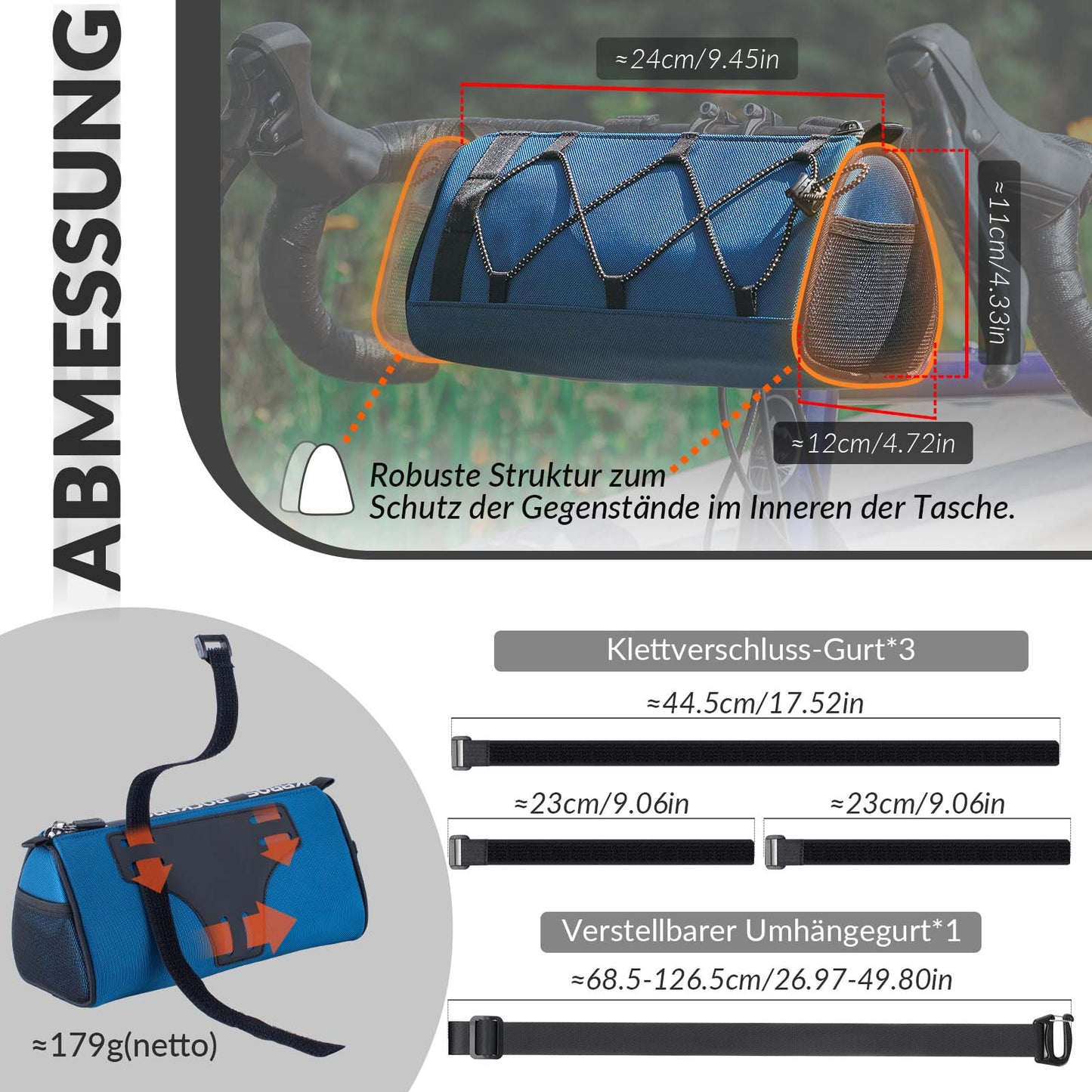 ROCKBROS Lenkertasche Multifunktionale Fahrradlenkertasche mit Schultergurt 1,5L