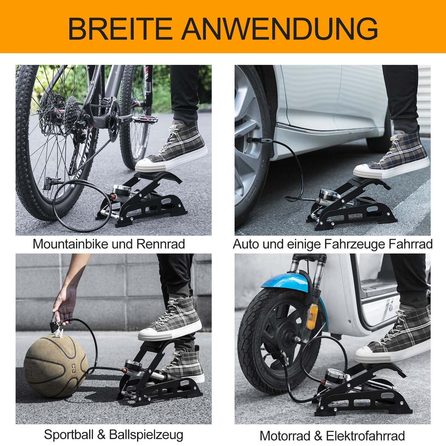 ROCKBROS Luftpumpe Fußpumpe mit Doppelzylinder Manometer