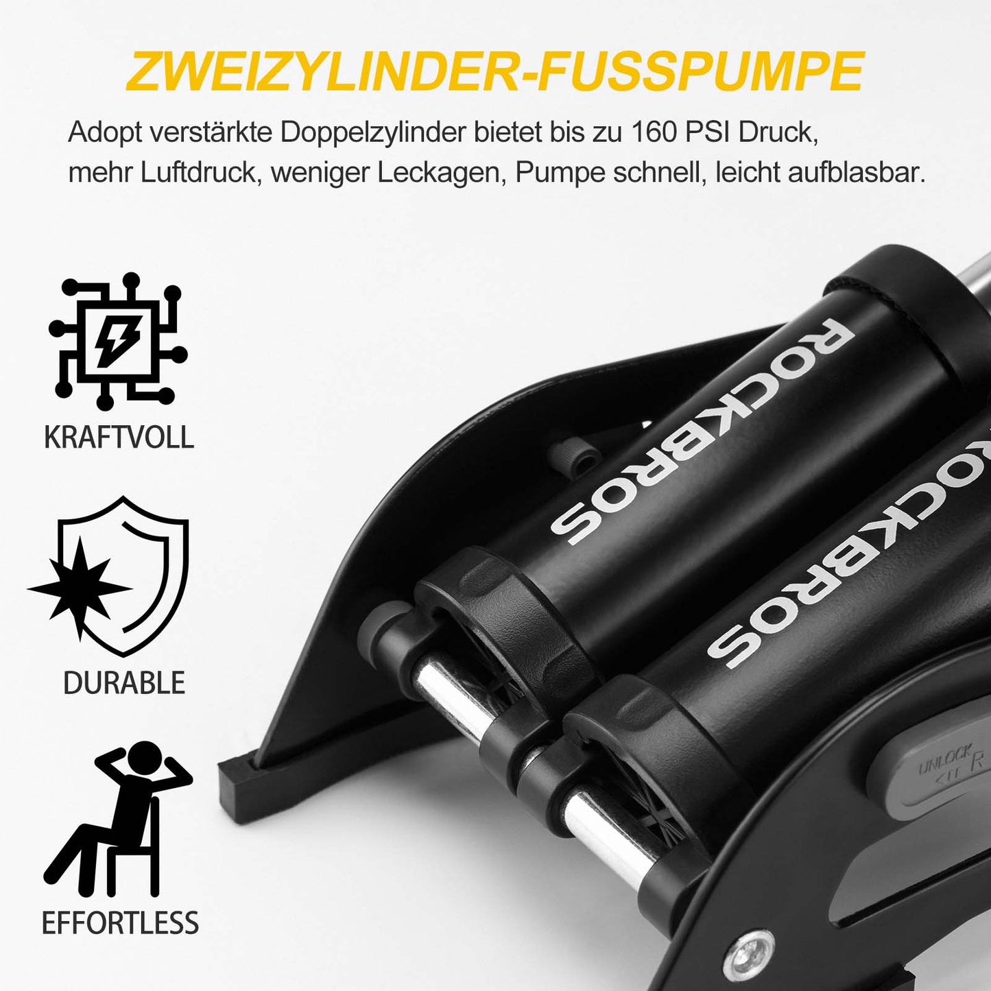 ROCKBROS Luftpumpe Fußpumpe mit Doppelzylinder Manometer