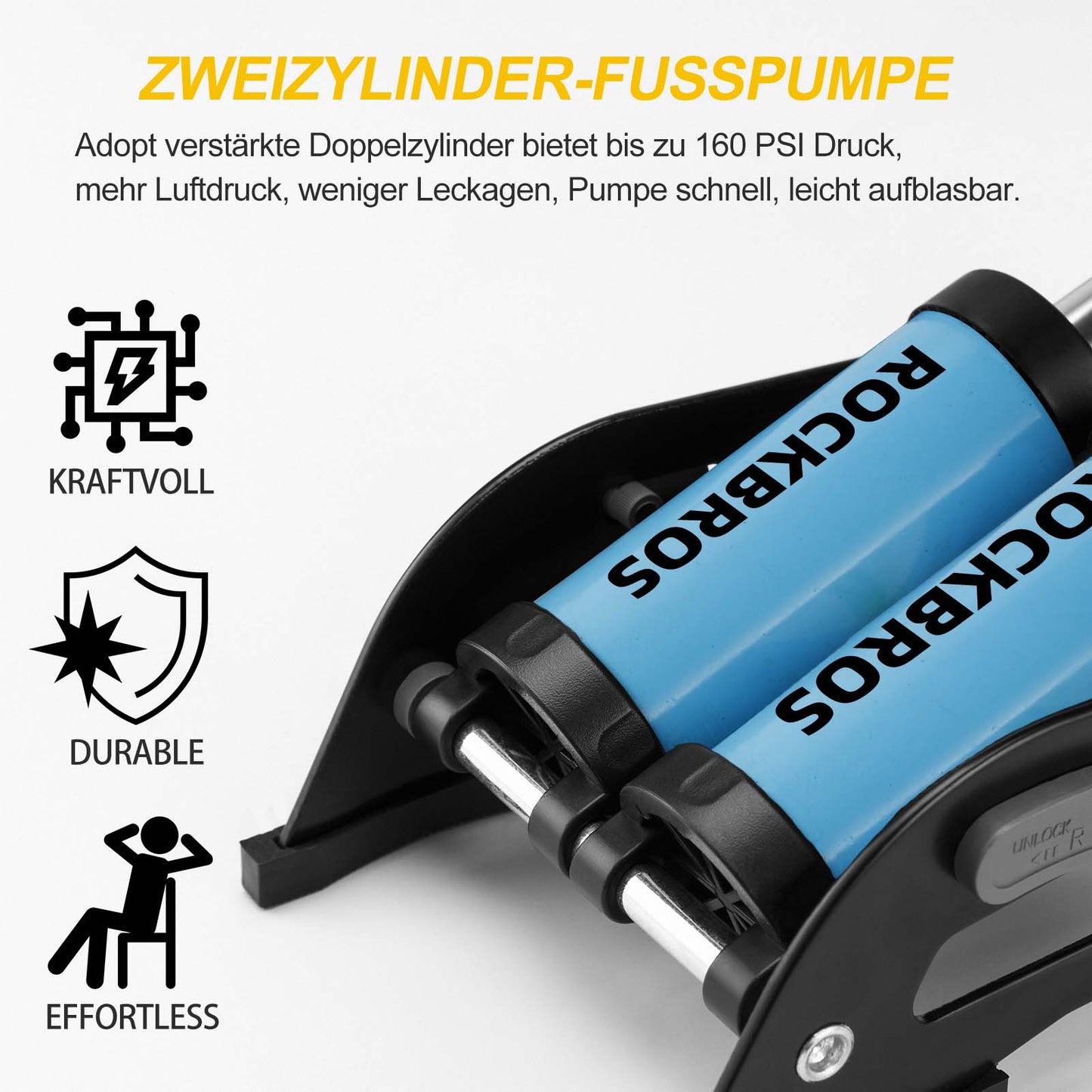 ROCKBROS Luftpumpe Fußpumpe mit Doppelzylinder Manometer