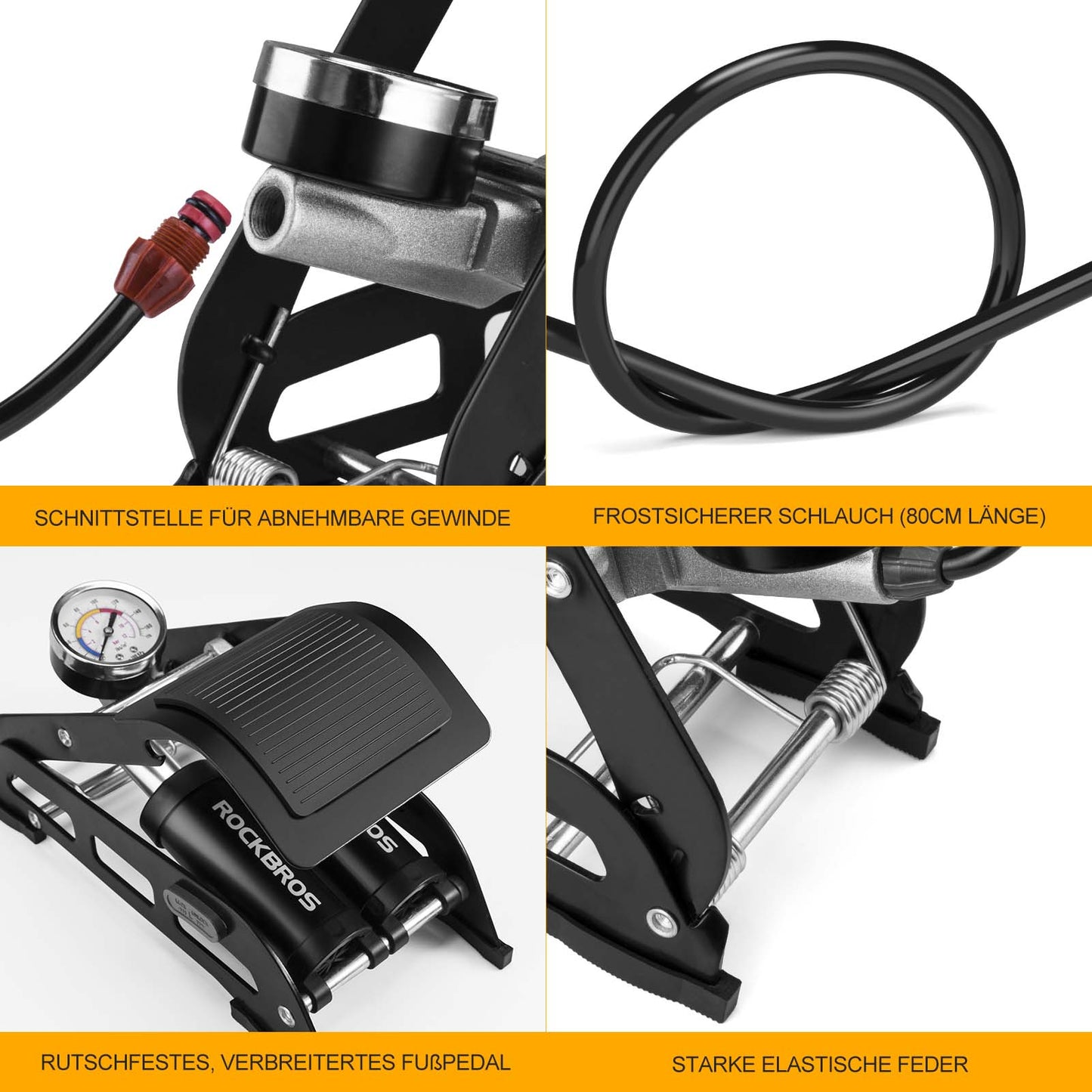 ROCKBROS Luftpumpe Fußpumpe mit Doppelzylinder Manometer