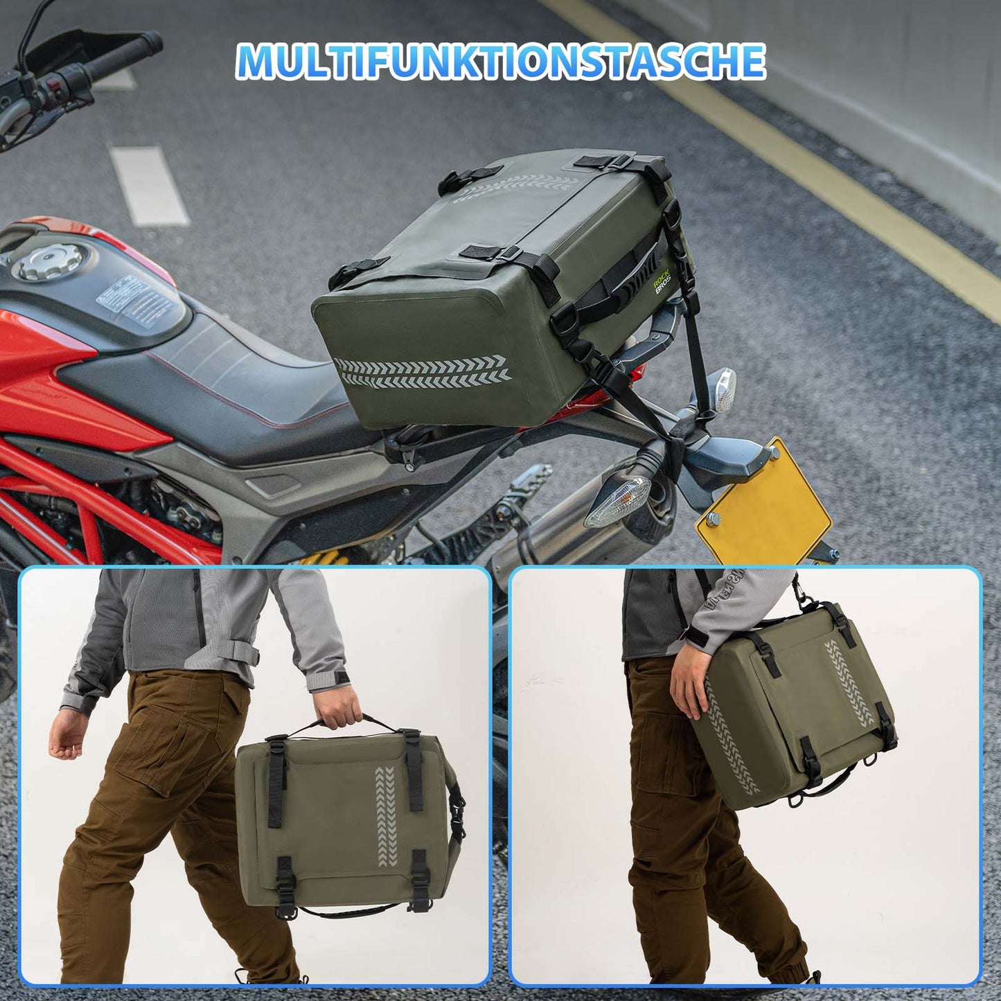 ROCKBROS Motorrad Hecktasche 100% Wasserdichte Motorrad Gepäcktasche ca.30L