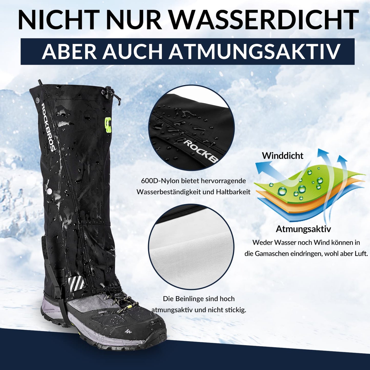 ROCKBROS Outdoor Gamaschen wasserdichte Schnee Gaiter für Herren Damen