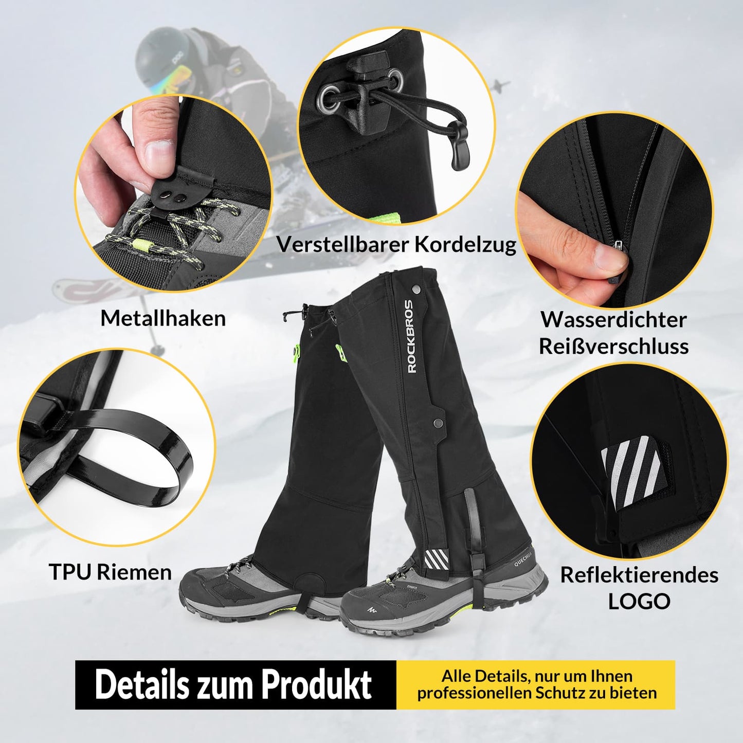 ROCKBROS Outdoor Gamaschen wasserdichte Schnee Gaiter für Herren Damen