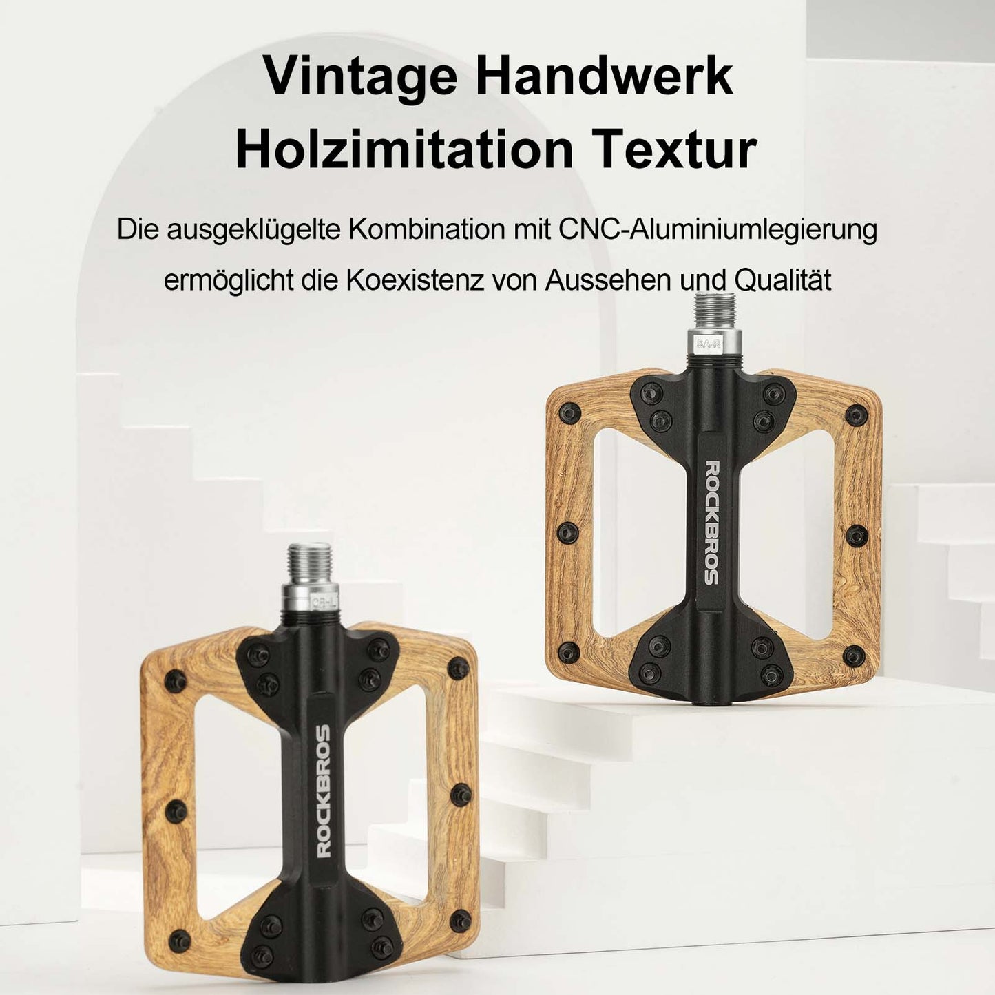 ROCKBROS Pedale CNC Alu Flat Pedale mit 3 abgedichtete Lager Holzfarbe