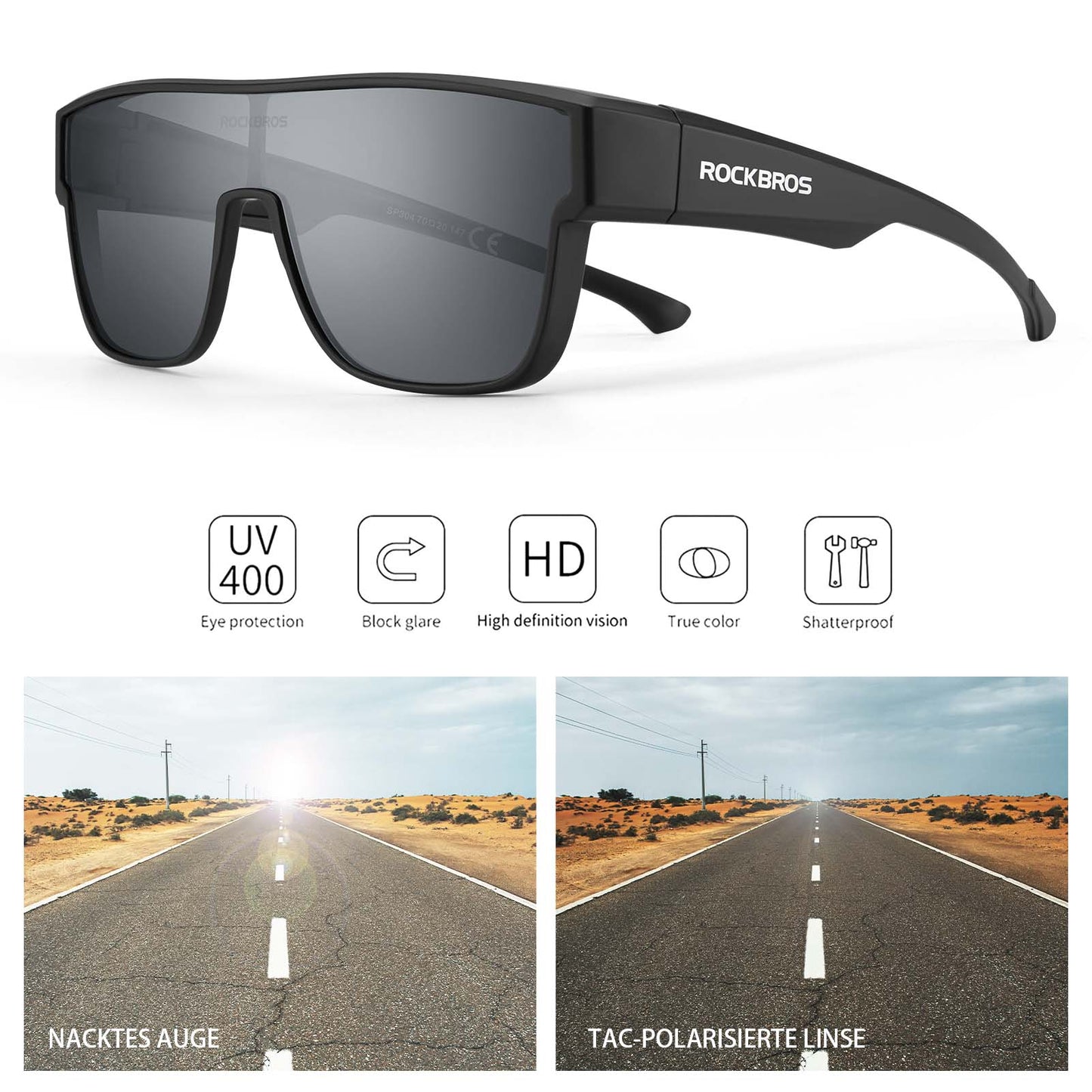 ROCKBROS Polarisierte Fahrradbrille Kurzsichtbrille Überbrille Unisex Sportbrille