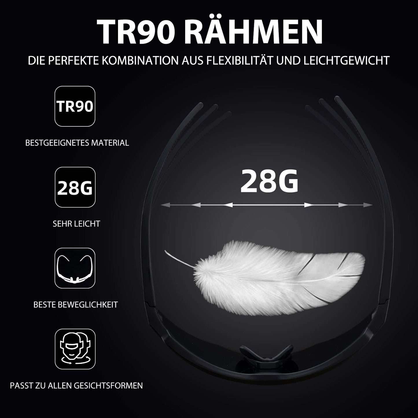 ROCKBROS Polarisierte Fahrradbrille mit 4 Wechselgläser