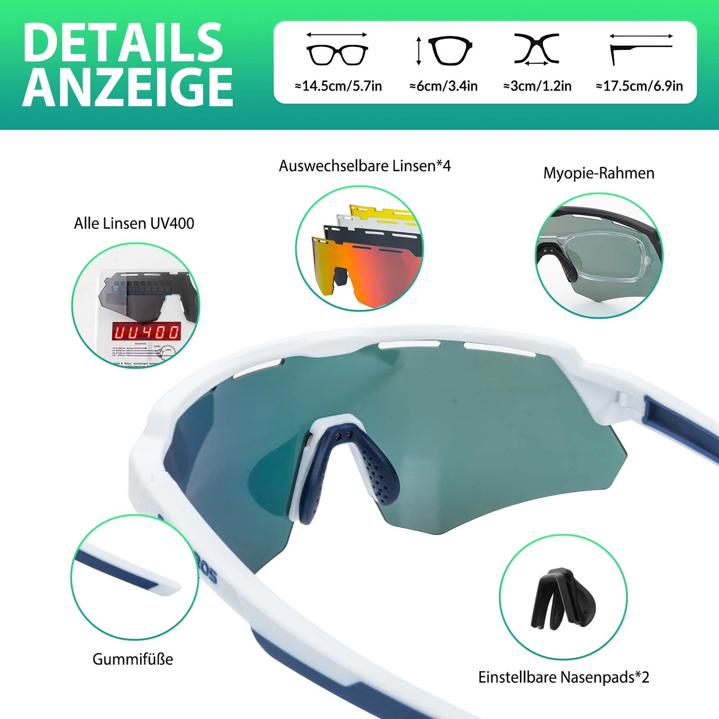 ROCKBROS Polarisierte Fahrradbrille mit 4 Wechselgläser