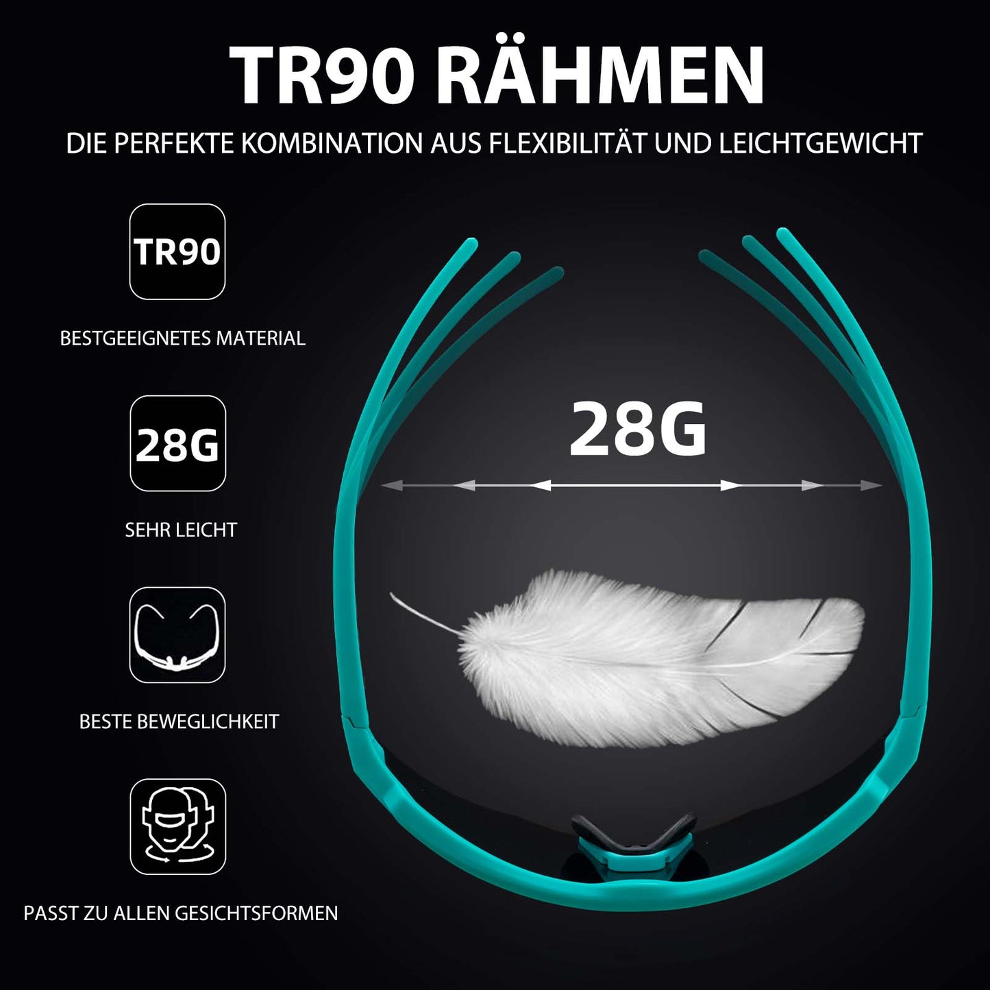 ROCKBROS Polarisierte Fahrradbrille mit 4 Wechselgläser
