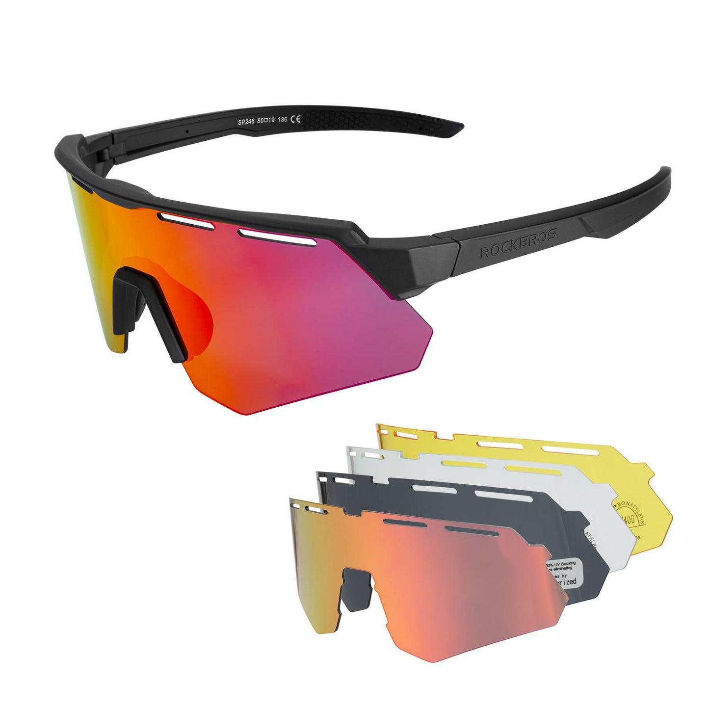 ROCKBROS Polarisierte Fahrradbrille mit 4 Wechselgläser