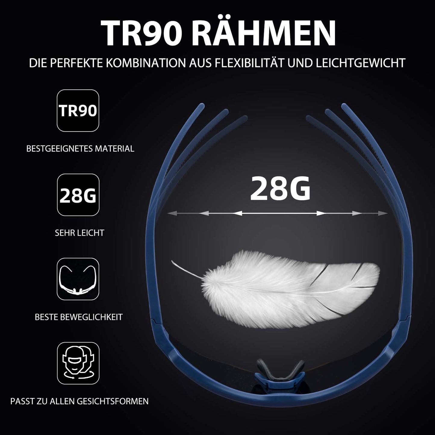 ROCKBROS Polarisierte Fahrradbrille mit 4 Wechselgläser