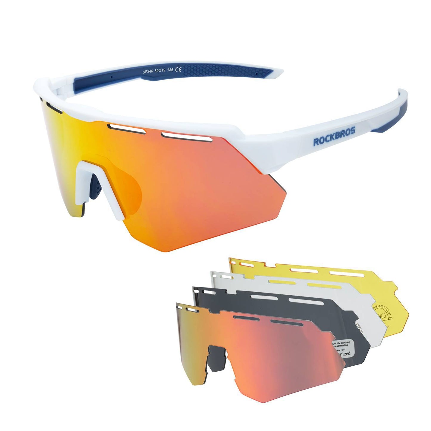 ROCKBROS Polarisierte Fahrradbrille mit 4 Wechselgläser