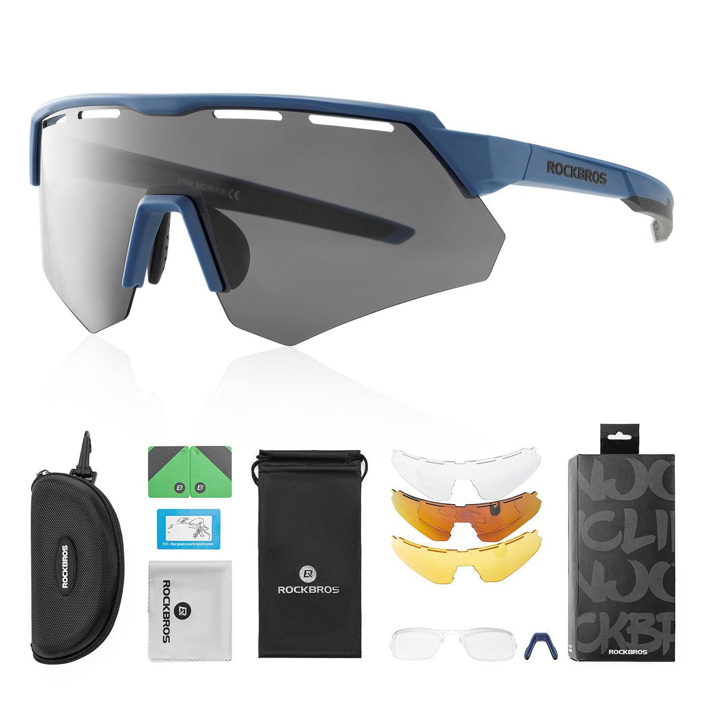ROCKBROS Polarisierte Fahrradbrille mit 4 Wechselgläser