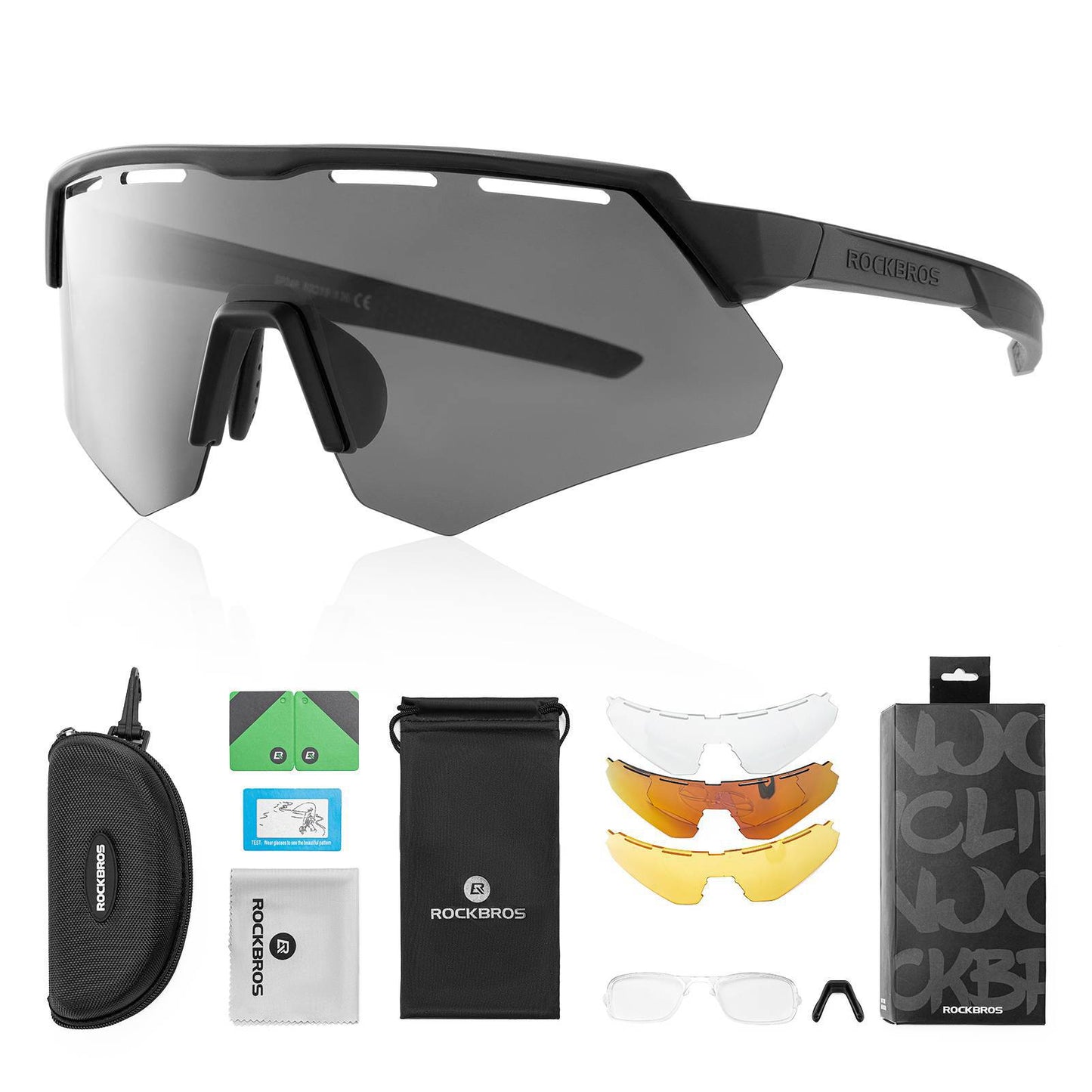 ROCKBROS Polarisierte Fahrradbrille mit 4 Wechselgläser