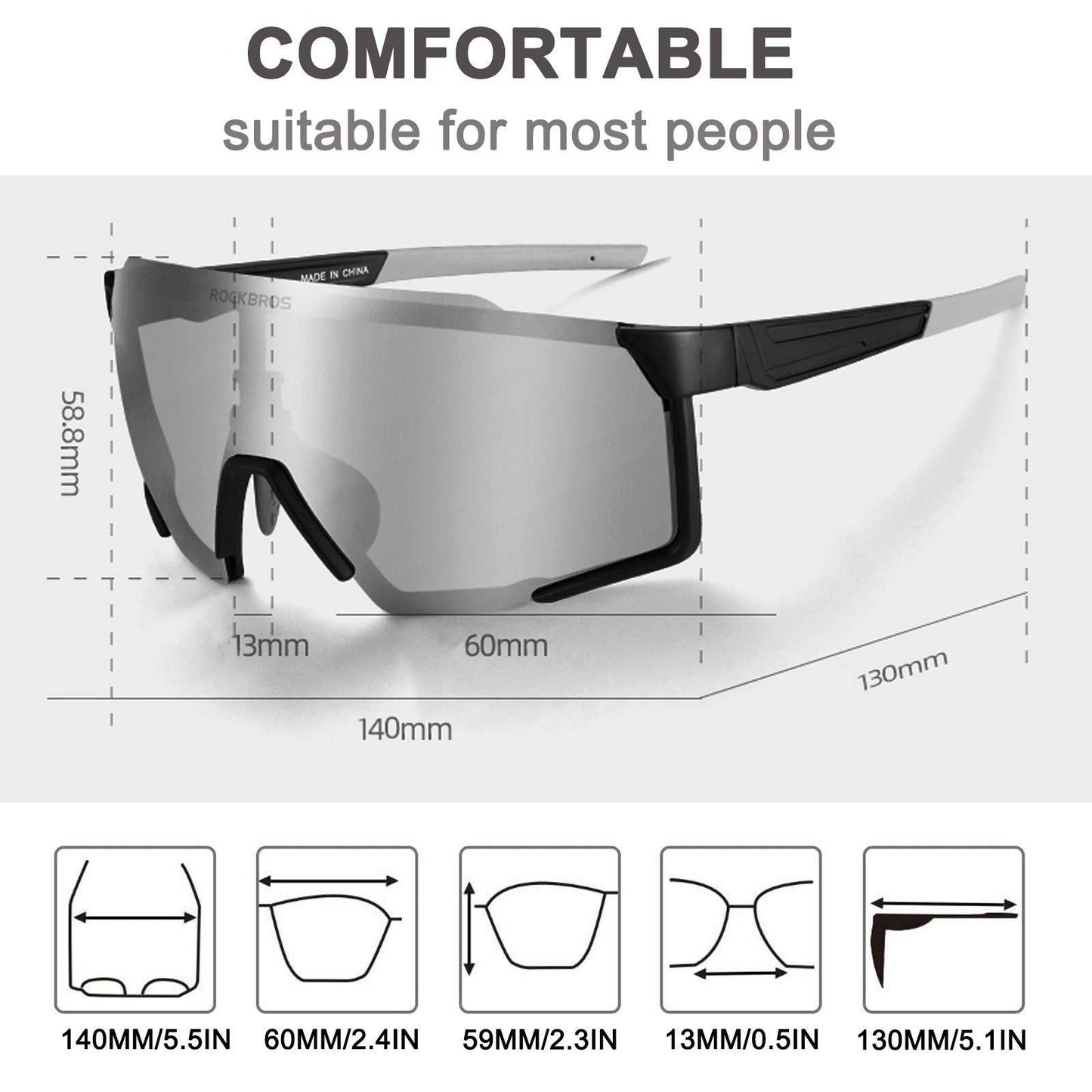 ROCKBROS Polarisierte Sonnenbrille Fahrradbrille für Outdoor-Sport Schwarz