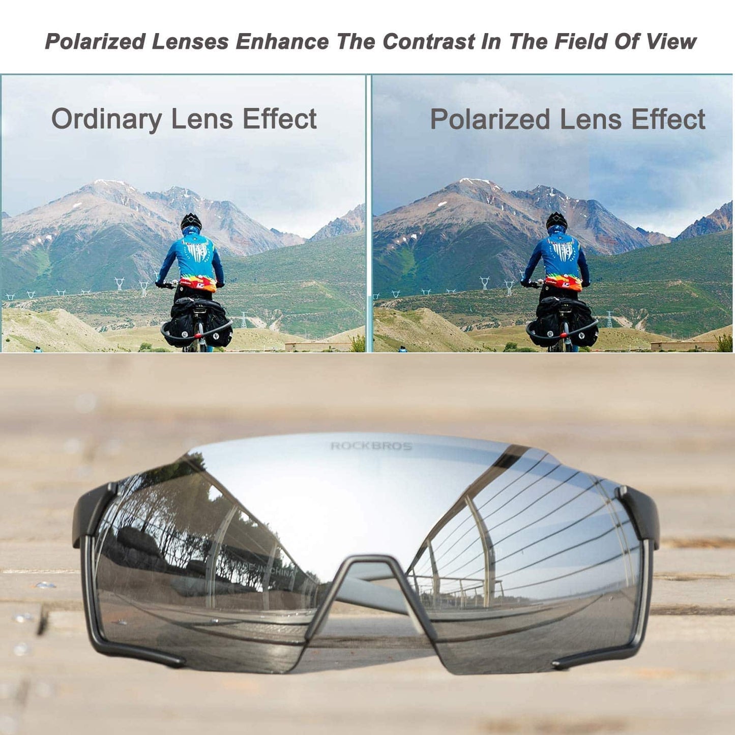ROCKBROS Polarisierte Sonnenbrille Fahrradbrille für Outdoor-Sport Schwarz