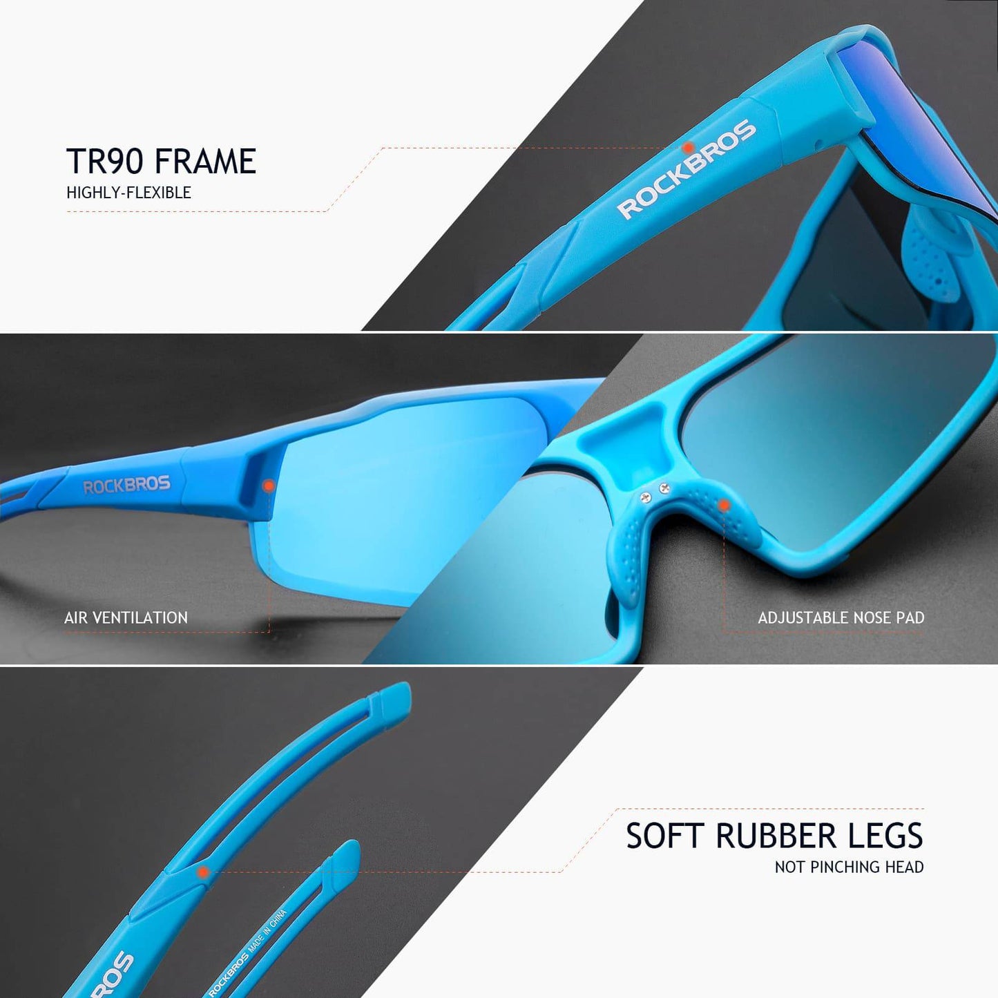 ROCKBROS polarisierte Sonnenbrille mit UV400 Schutz Hellblau Unisex