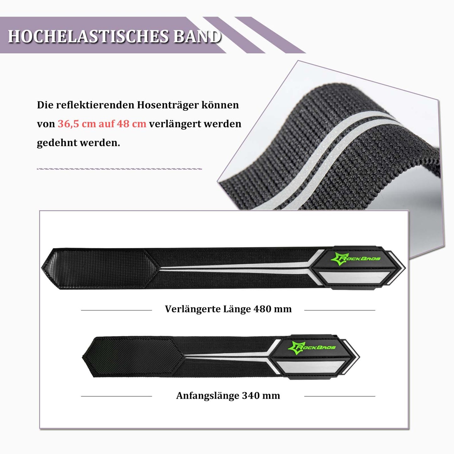ROCKBROS Reflektorbänder Hosenband mit Klettverschluss 1 Paar Schwarz