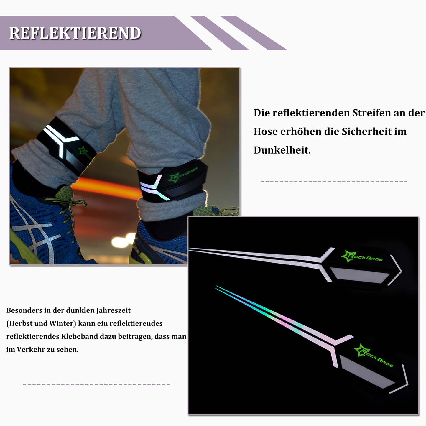 ROCKBROS Reflektorbänder Hosenband mit Klettverschluss 1 Paar Schwarz