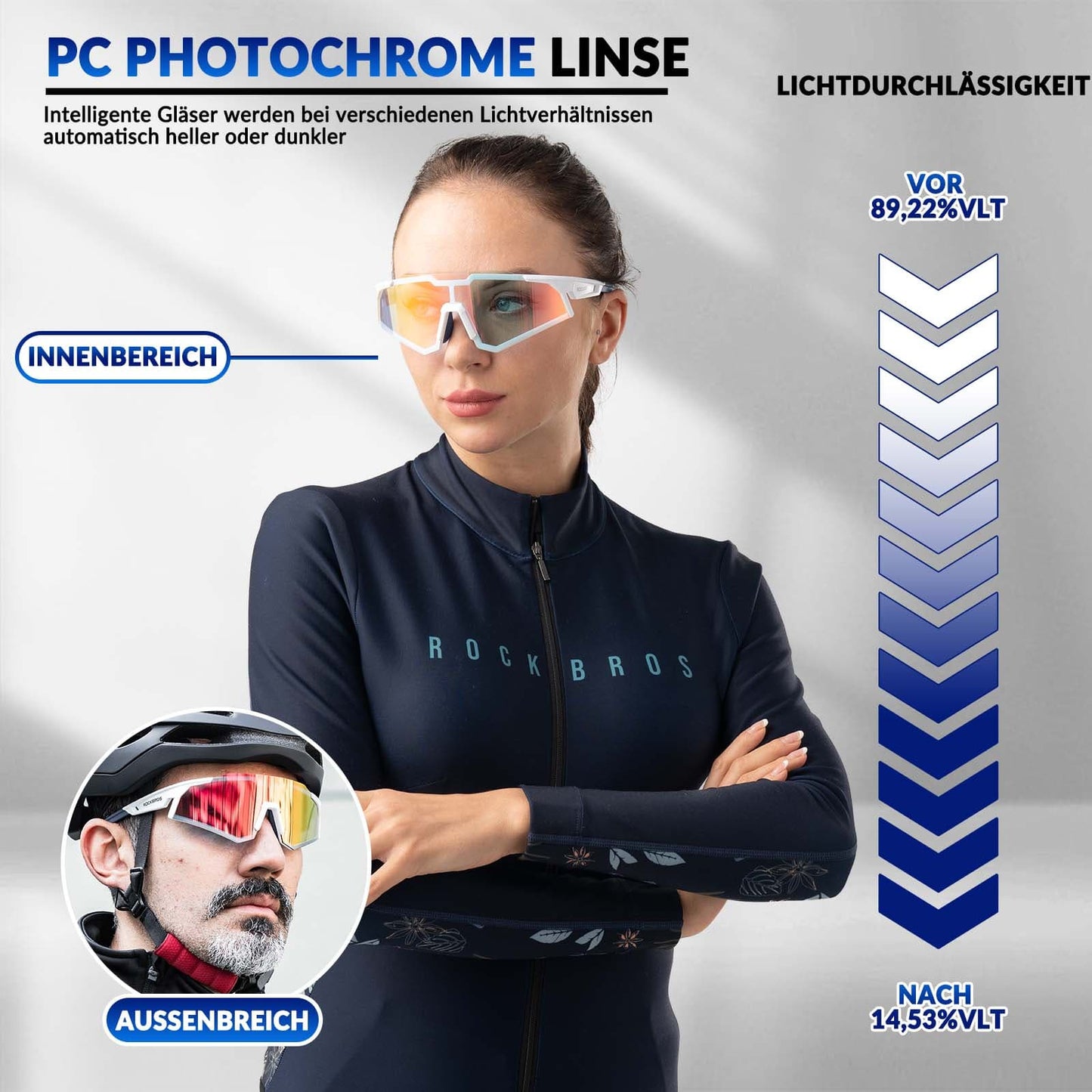 ROCKBROS Sonnenbrille Fahrradbrille Selbsttönend Outdoor UV400 Schutz