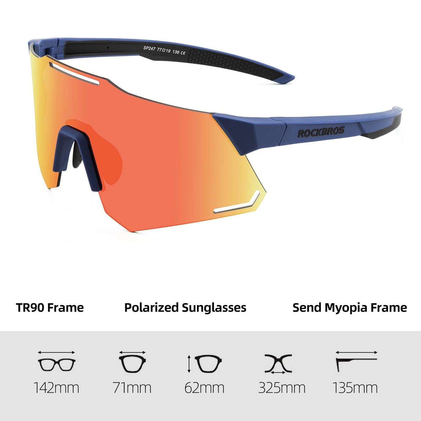 ROCKBROS Sonnenbrille UV400 Schutz Radsportbrille für Damen/Herren