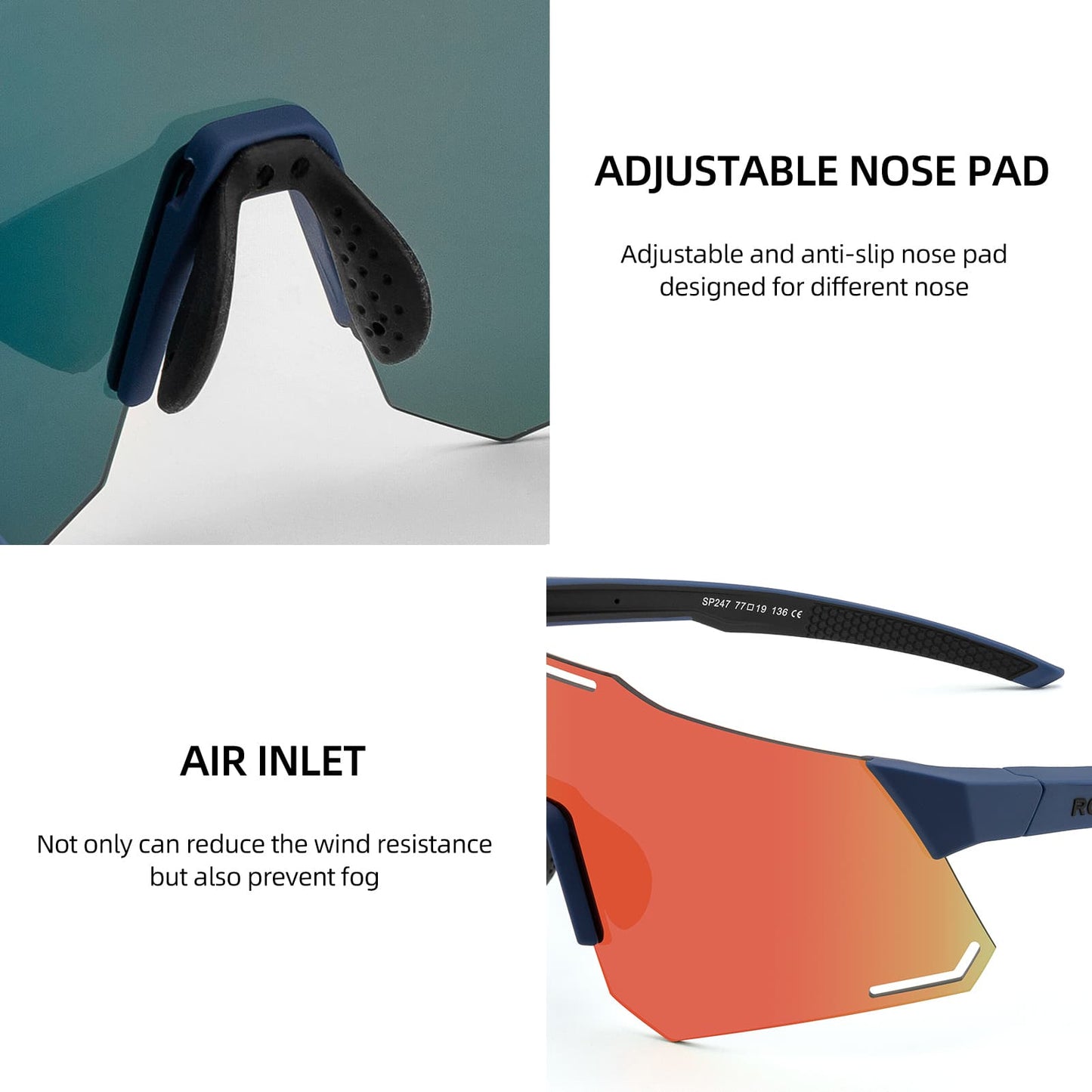 ROCKBROS Sonnenbrille UV400 Schutz Radsportbrille für Damen/Herren