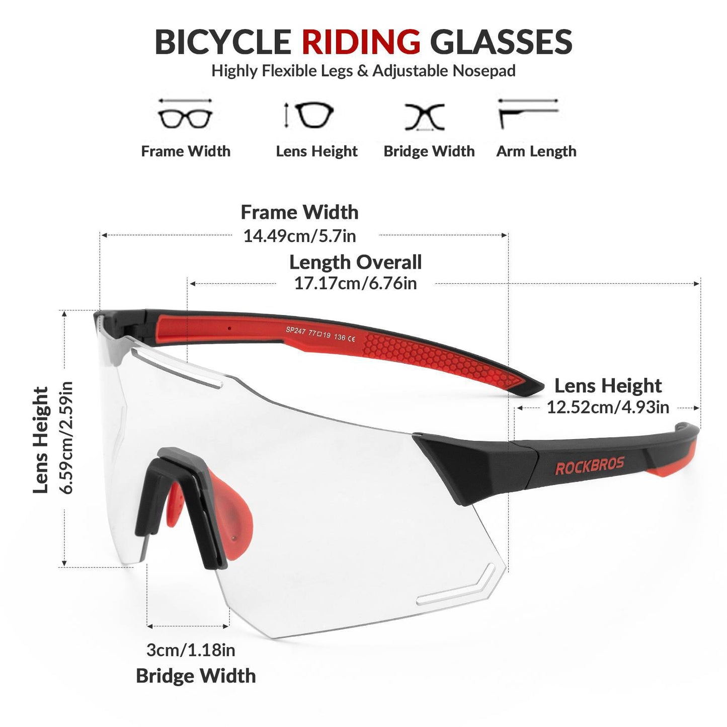 ROCKBROS Sonnenbrille UV400 Schutz Radsportbrille für Damen/Herren