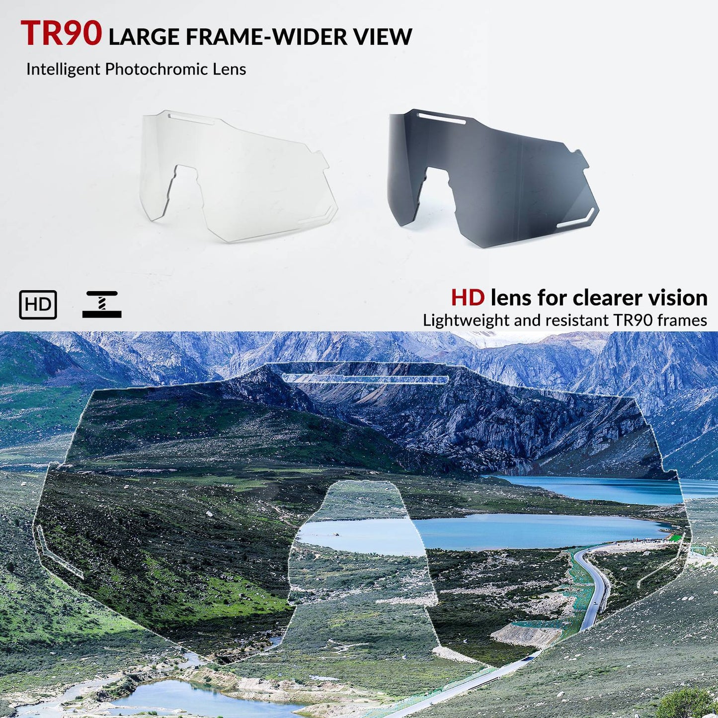 ROCKBROS Sonnenbrille UV400 Schutz Radsportbrille für Damen/Herren