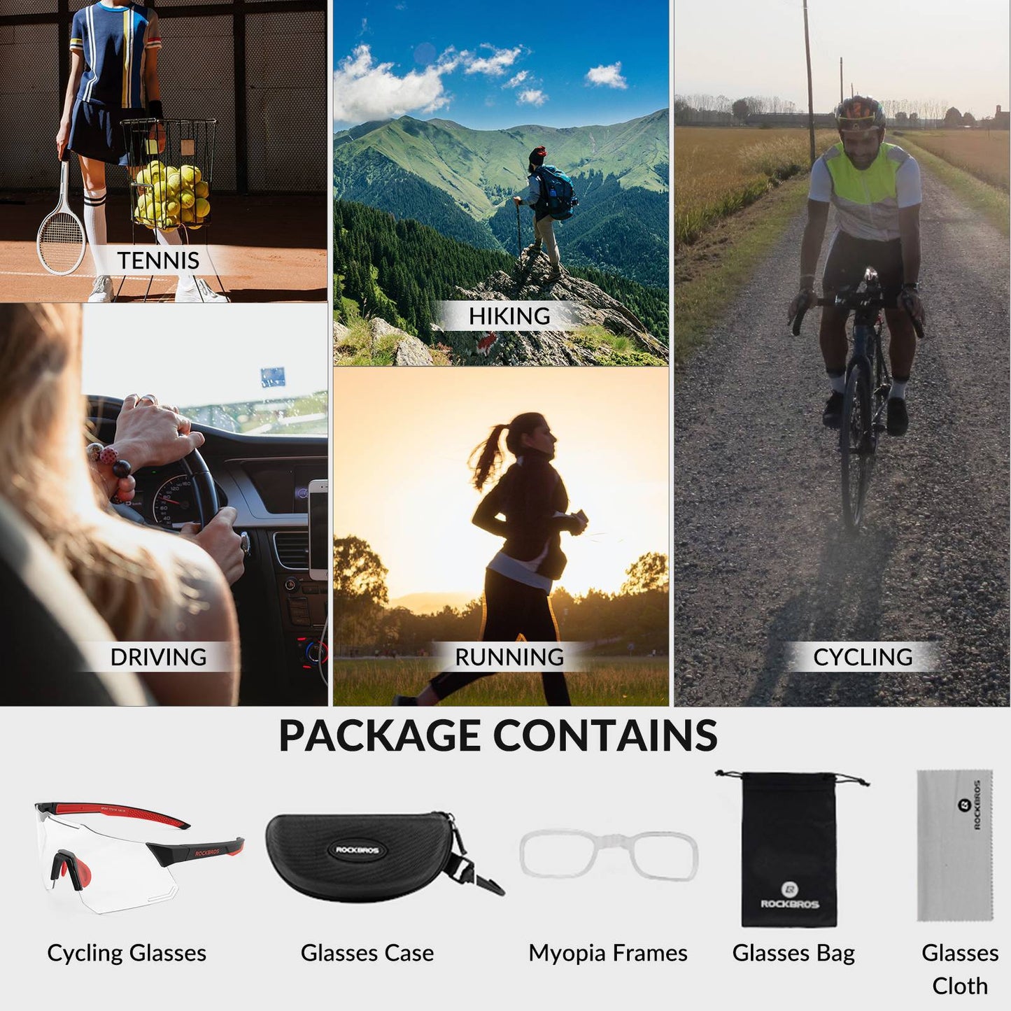 ROCKBROS Sonnenbrille UV400 Schutz Radsportbrille für Damen/Herren