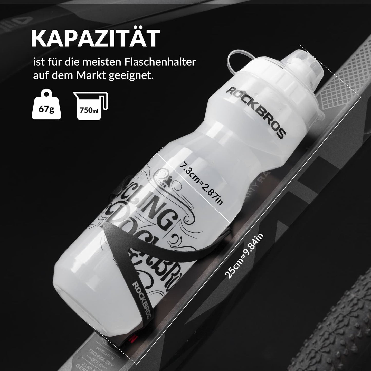 ROCKBROS Sport Trinkflasche 750ml Fahrrad Wasserflasche BPA-Frei