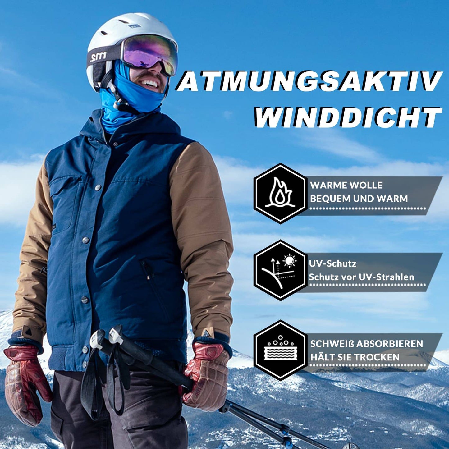 ROCKBROS Sturmhaube 2er Set Herbst Winter Balaclava für Outdoorsports Unisex